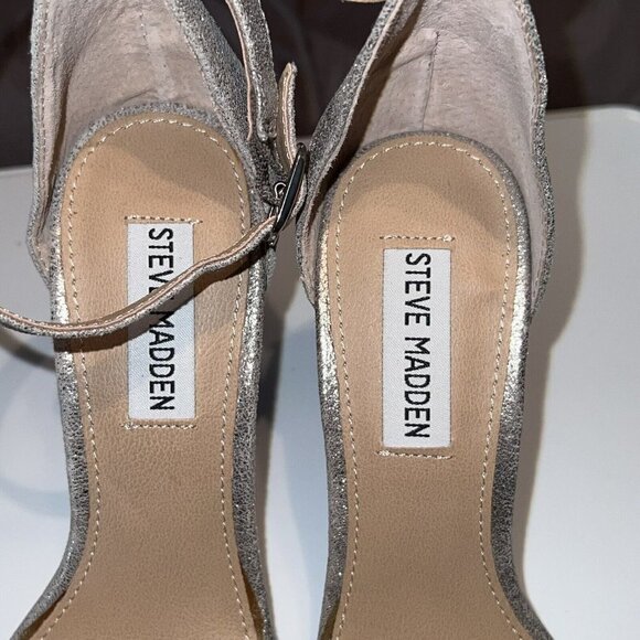 Steve Madden Laarah‎ Women Open Toe Leather Heels Shoes Size 6.5 Silver Crystals - Picture 10 of 11